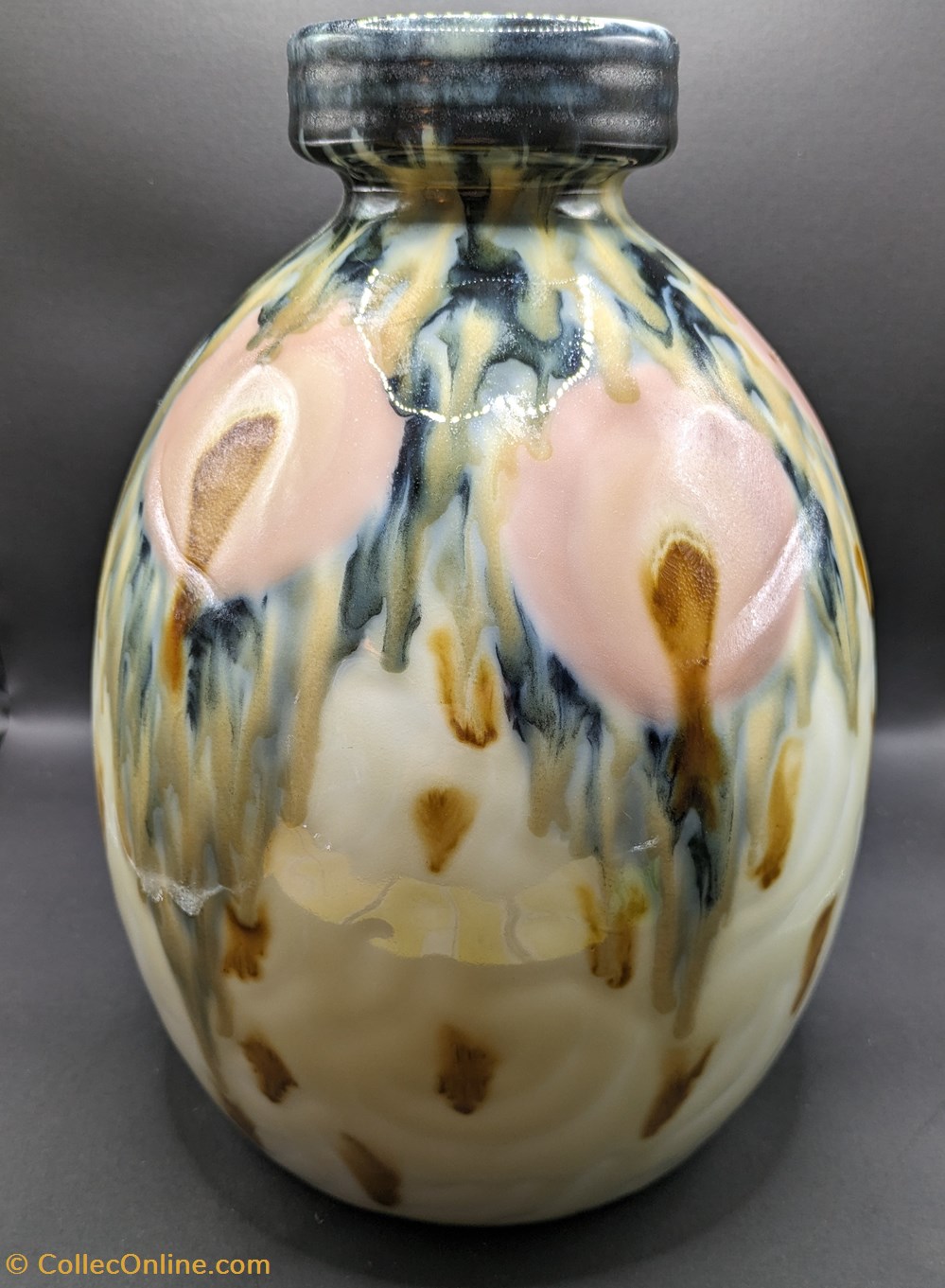 art antiquites porcelaine limoges vase camille tharaud a decor nacre rose marron