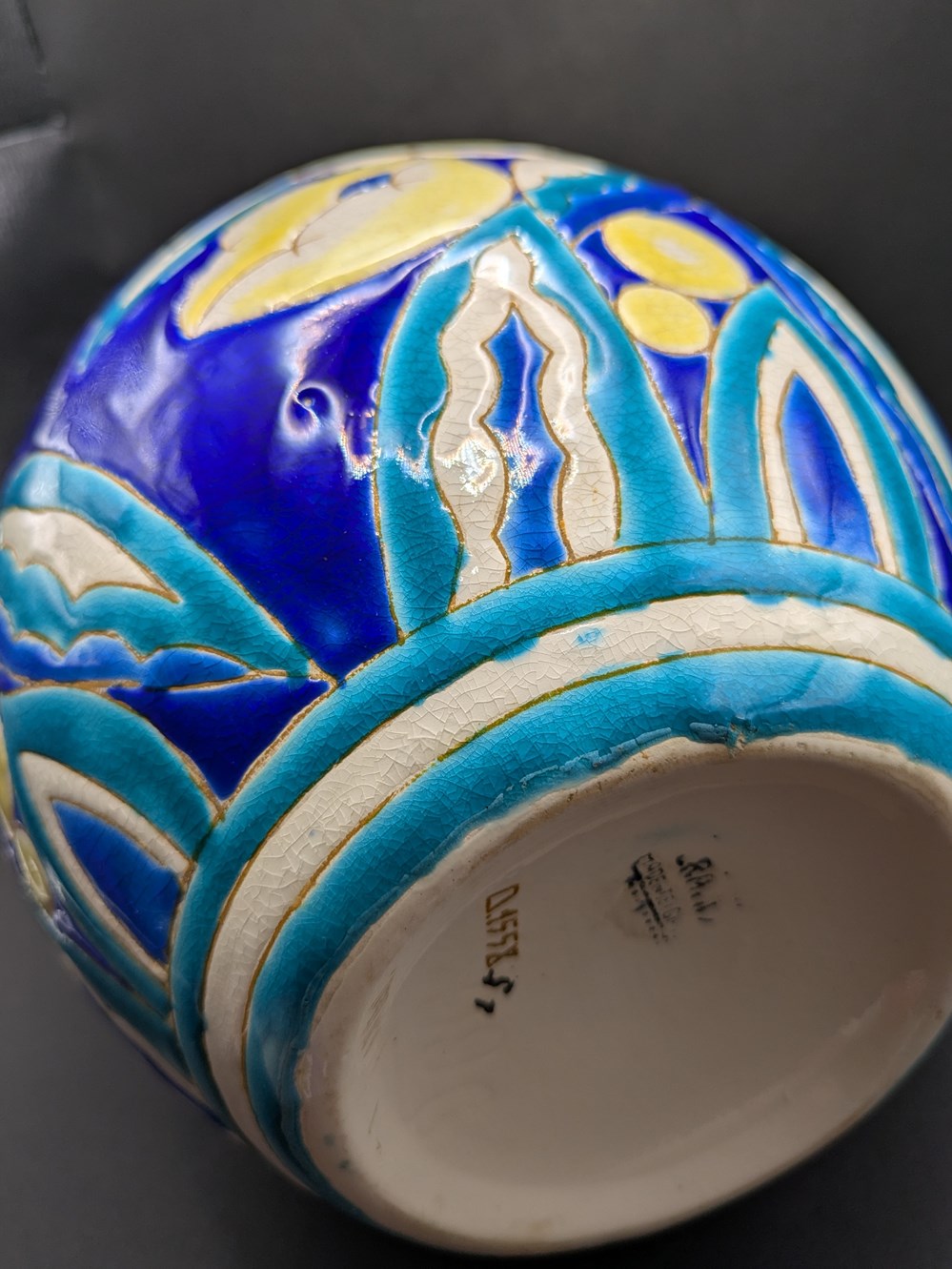 Céramique - Vase Keramis art déco à motifs floraux tons bleu jaune turquoise antiquites ceramique vase keramis art deco a motifs floraux tons bleu jaune turquoise