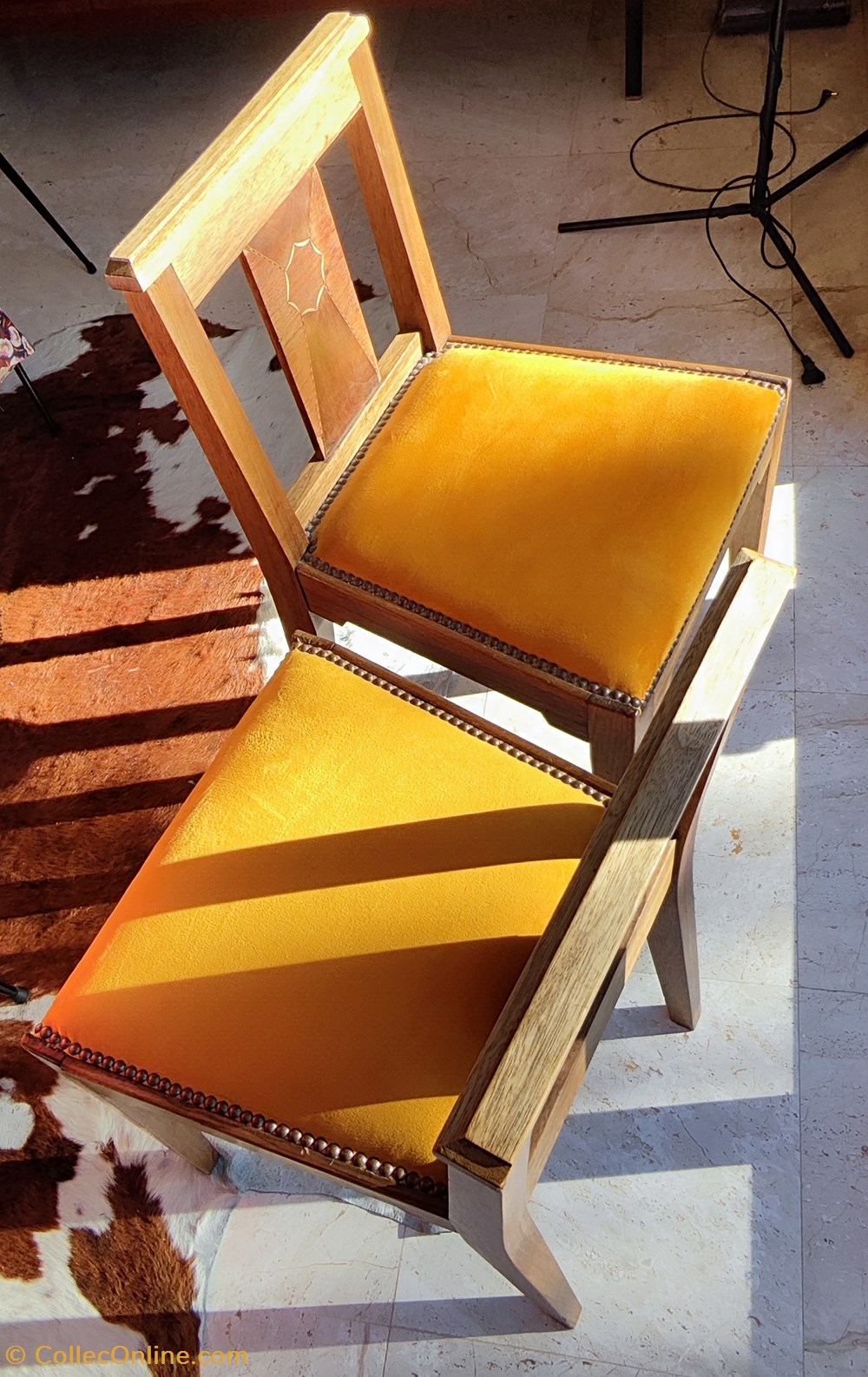 antiquites meubles siege chaise art deco lot de 2 assise en velours poirier placage