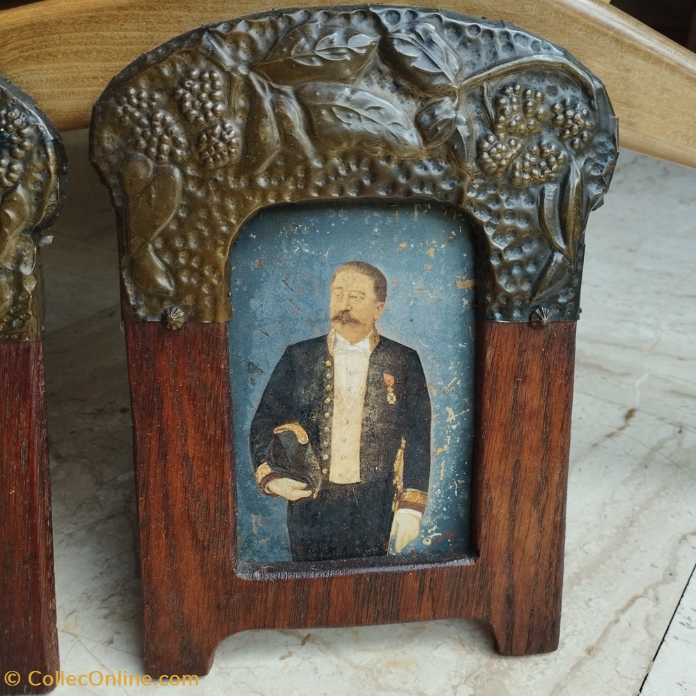 Peinture - Miniatures époque art nouveau encadrées couple 2 antiquites peintures dessins peinture miniatures epoque art nouveau encadrees couple
