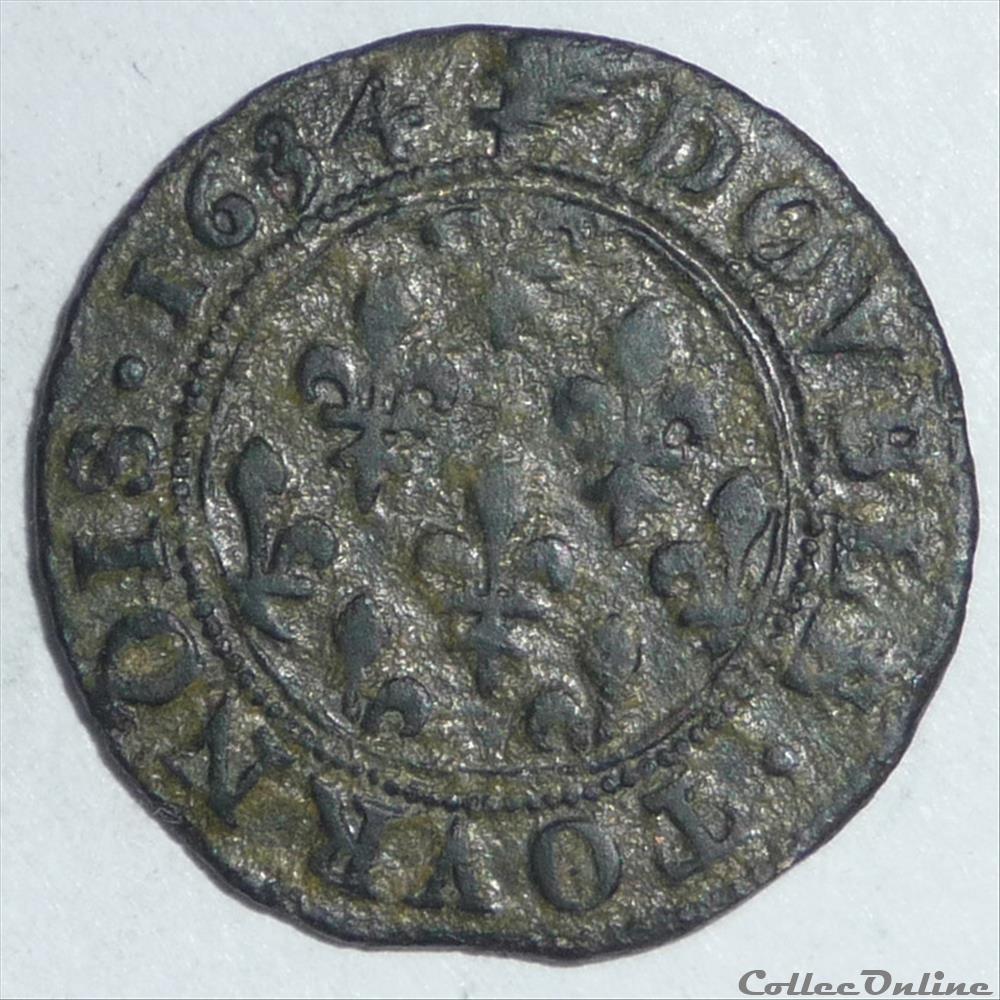 Henriette de Lorraine (1630-1635). Double tournois monnaie france feodale henriette de lorraine 1630 1635 double tournois
