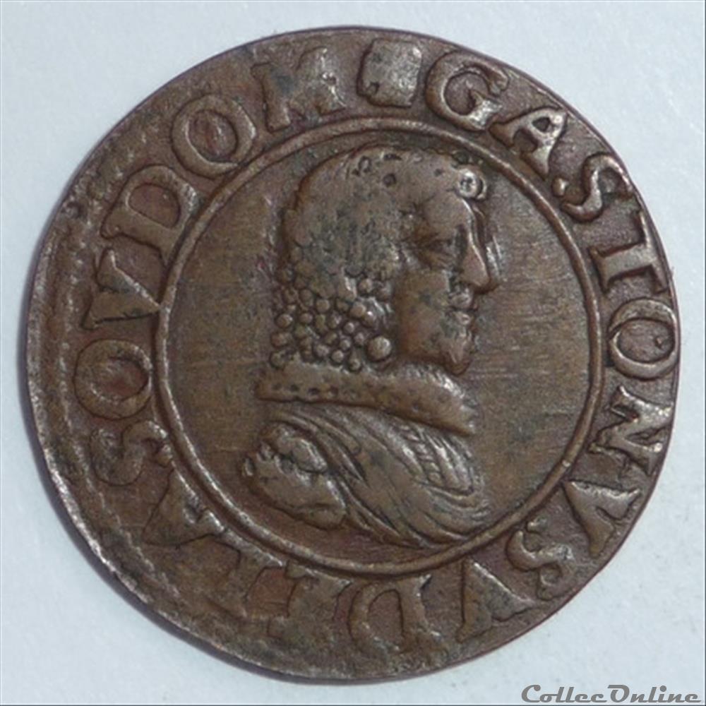 Gaston d'Orléans (1627-1650). Double tournois monnaie france feodale gaston orleans 1627 1650 double tournois