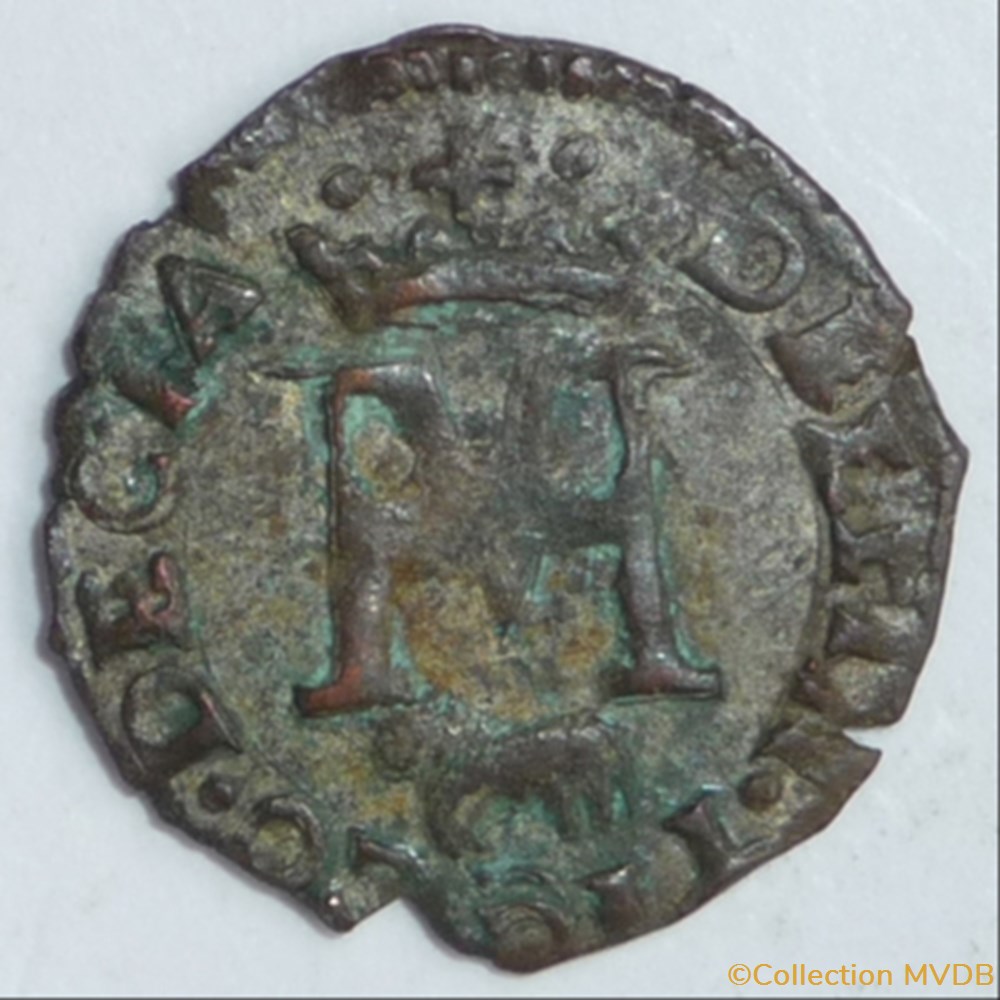 monnaie france feodale delfin tizzone 1582 1598 imitation du liard de henri de navarre et marguerite de valois