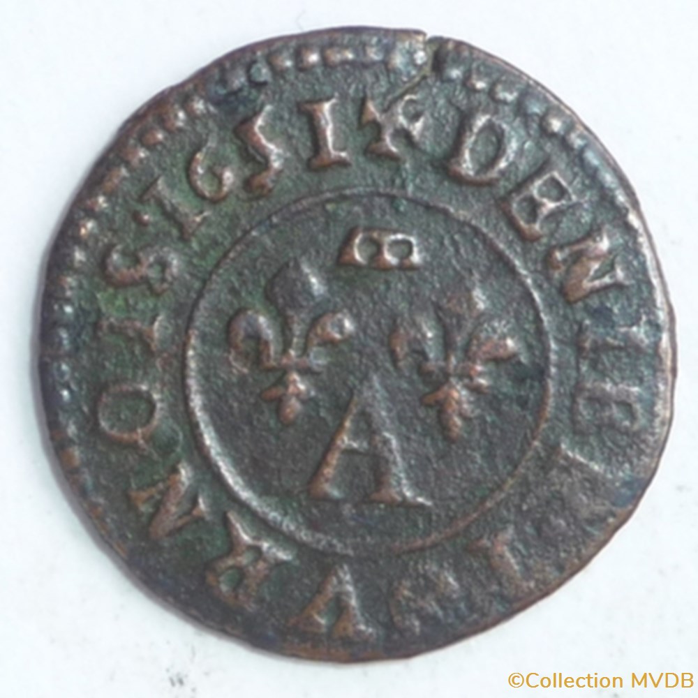 Gaston d'Orléans (1627-1650). Denier tournois monnaie france feodale gaston orleans 1627 1650 denier tournois