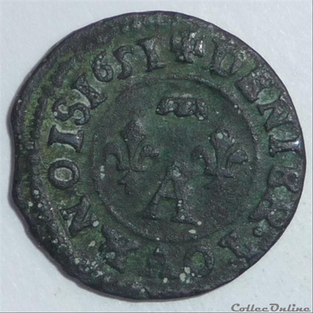 Gaston d'Orléans (1627-1650). Denier tournois monnaie france feodale gaston orleans 1627 1650 denier tournois