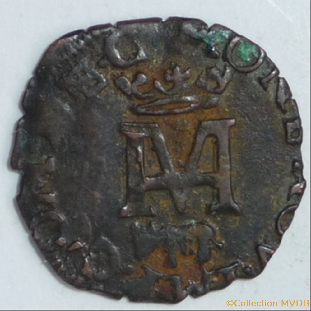 monnaie france feodale delfin tizzone 1582 1598 imitation du liard de henri de navarre et marguerite de valois