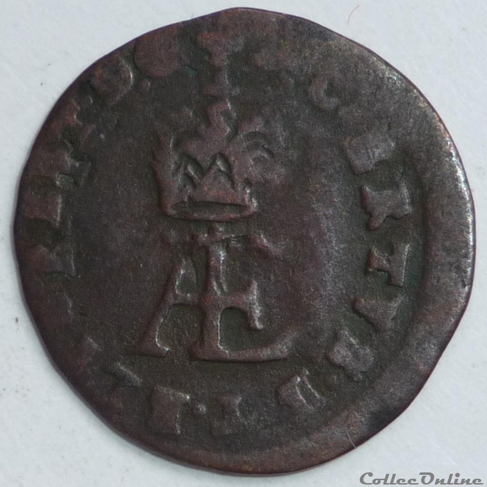 Albert et Isabelle (1598-1621) . Double denier monnaie france feodale albert et isabelle 1598 1621 double denier