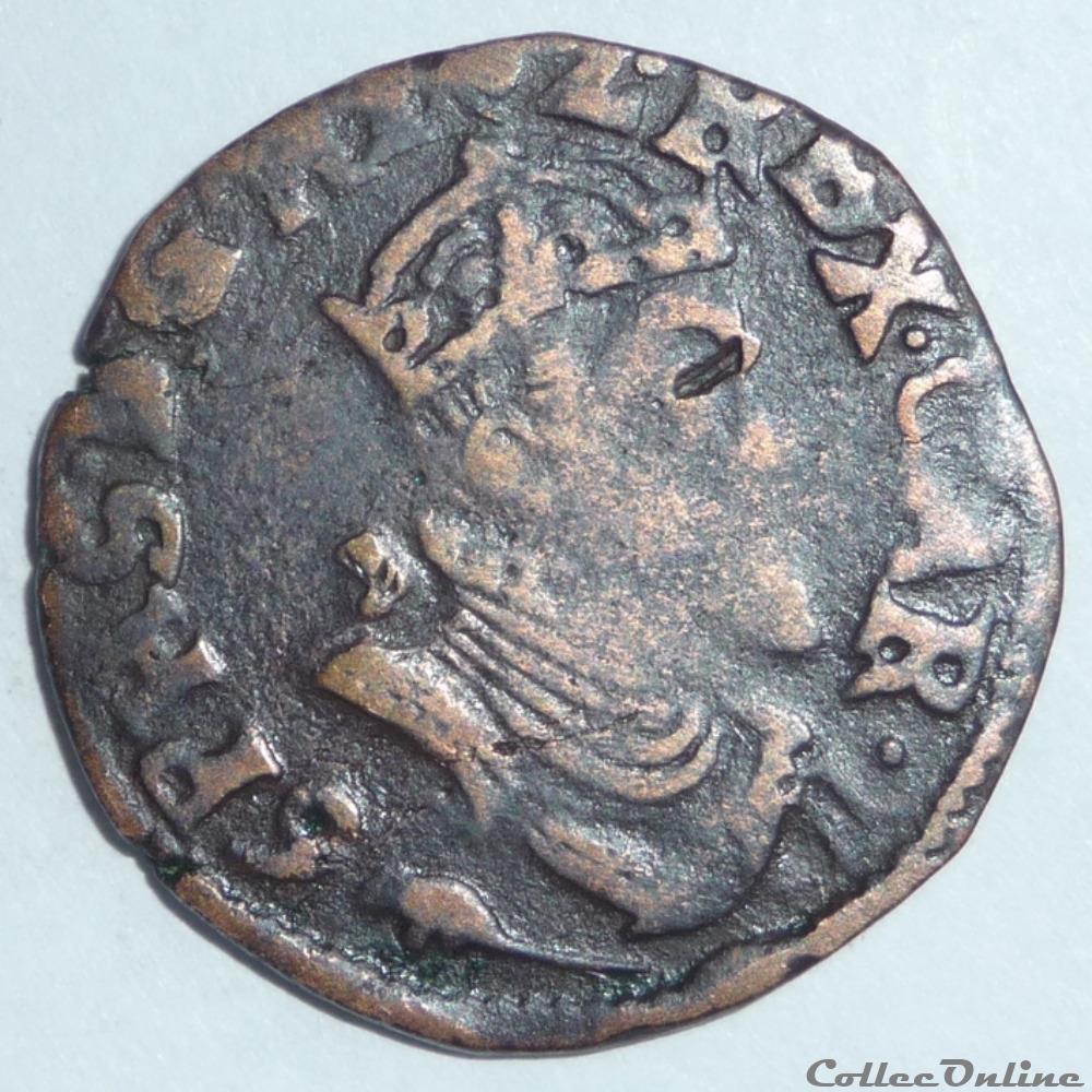 Philippe II d' Espagne (1555-1598) . Liard monnaie france feodale philippe ii espagne 1555 1598 liard