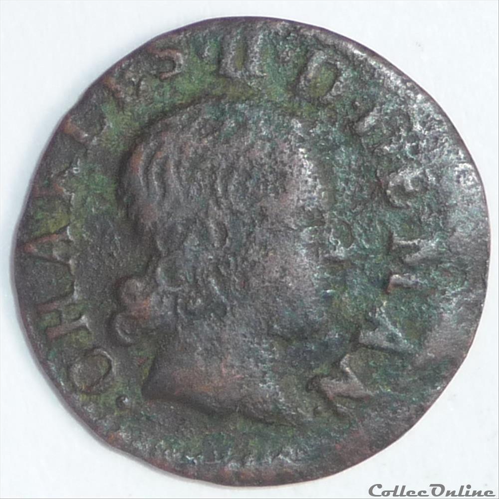 Charles II de Gonzague (1637-1665). Denier tournois monnaie france feodale charles ii de gonzague 1637 1665 denier tournois