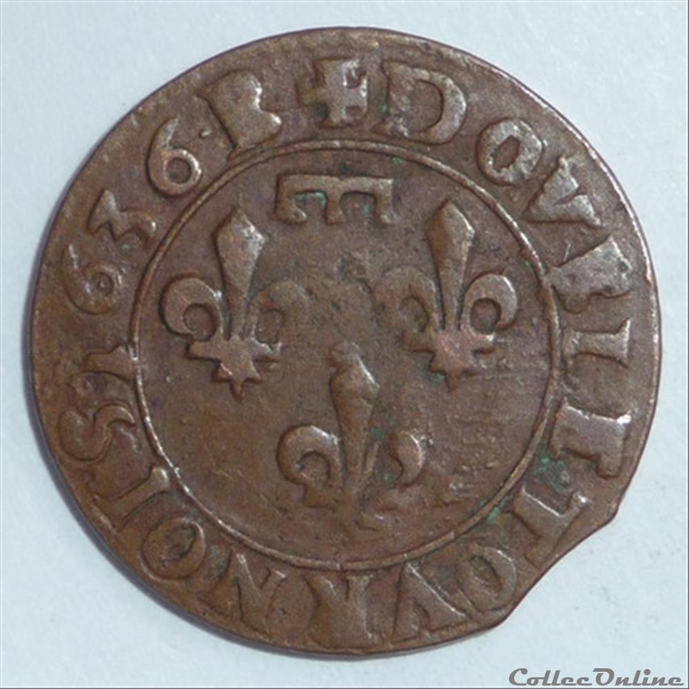 Gaston d'Orléans (1627-1650). Double tournois monnaie france feodale gaston orleans 1627 1650 double tournois