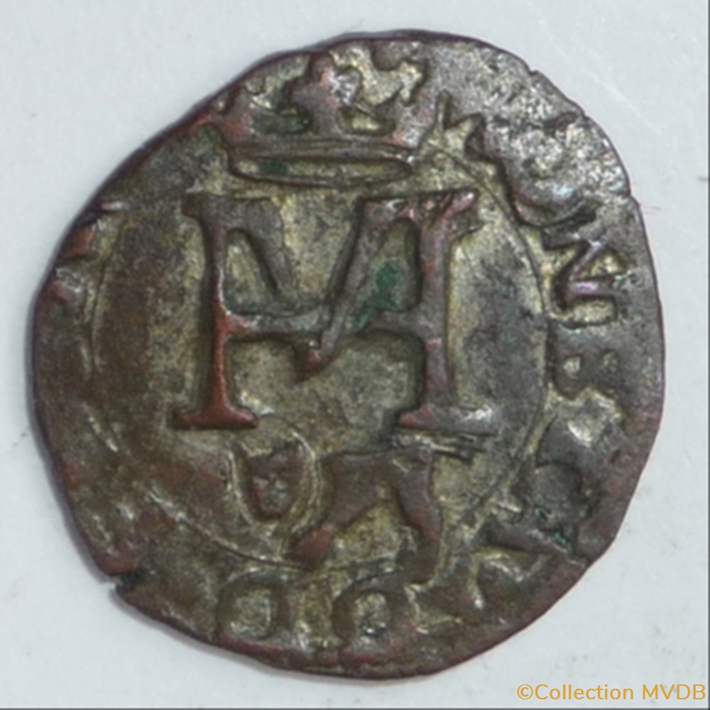 monnaie france feodale anonyme ou hercule mazzeti imitation du liard de henri de navarre et marguerite de valois