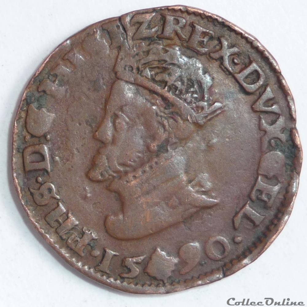 Philippe II d' Espagne (1555-1598) . Liard monnaie france feodale philippe ii espagne 1555 1598 liard