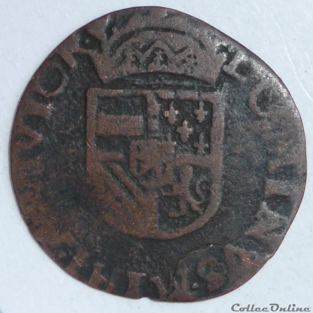 Philippe II d' Espagne (1555-1598) . Gigot ou 3 deniers monnaie france feodale philippe ii espagne 1555 1598 gigot ou 3 deniers