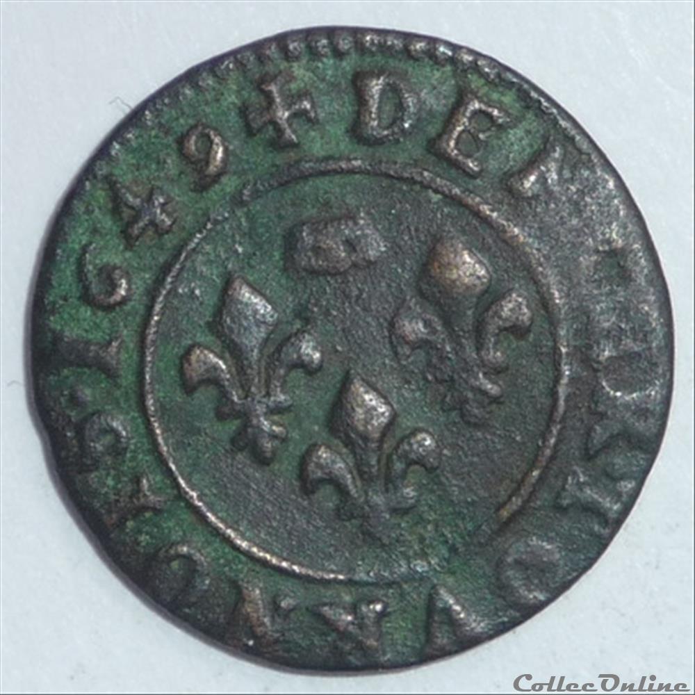 Gaston d'Orléans (1627-1650). Denier tournois monnaie france feodale gaston orleans 1627 1650 denier tournois