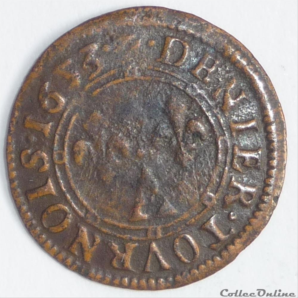 Charles II de Gonzague (1637-1665). Denier tournois monnaie france feodale charles ii de gonzague 1637 1665 denier tournois