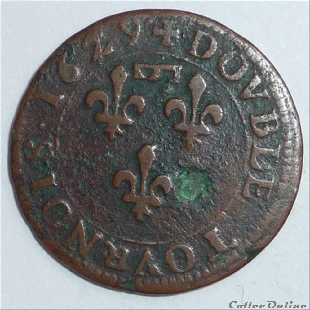 Gaston d'Orléans (1627-1650). Double tournois monnaie france feodale gaston orleans 1627 1650 double tournois