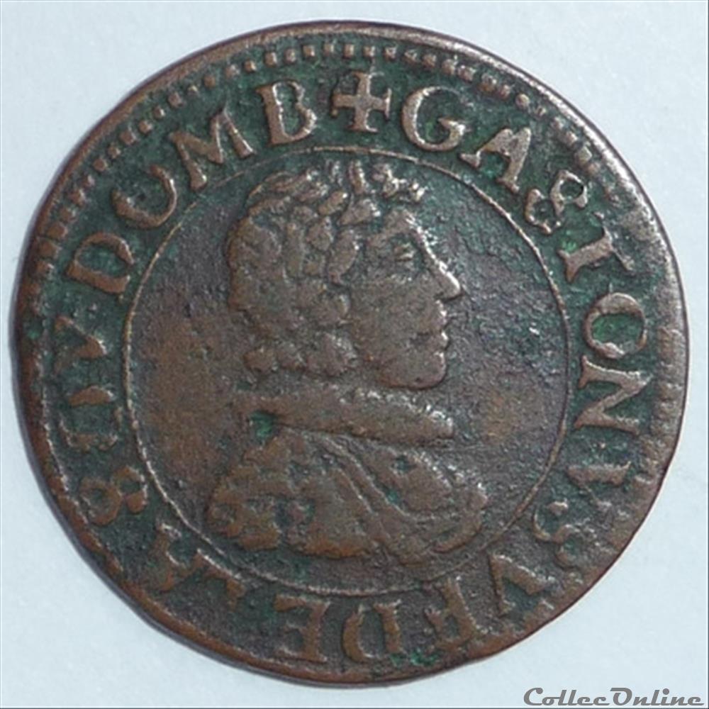 Gaston d'Orléans (1627-1650). Double tournois monnaie france feodale gaston orleans 1627 1650 double tournois
