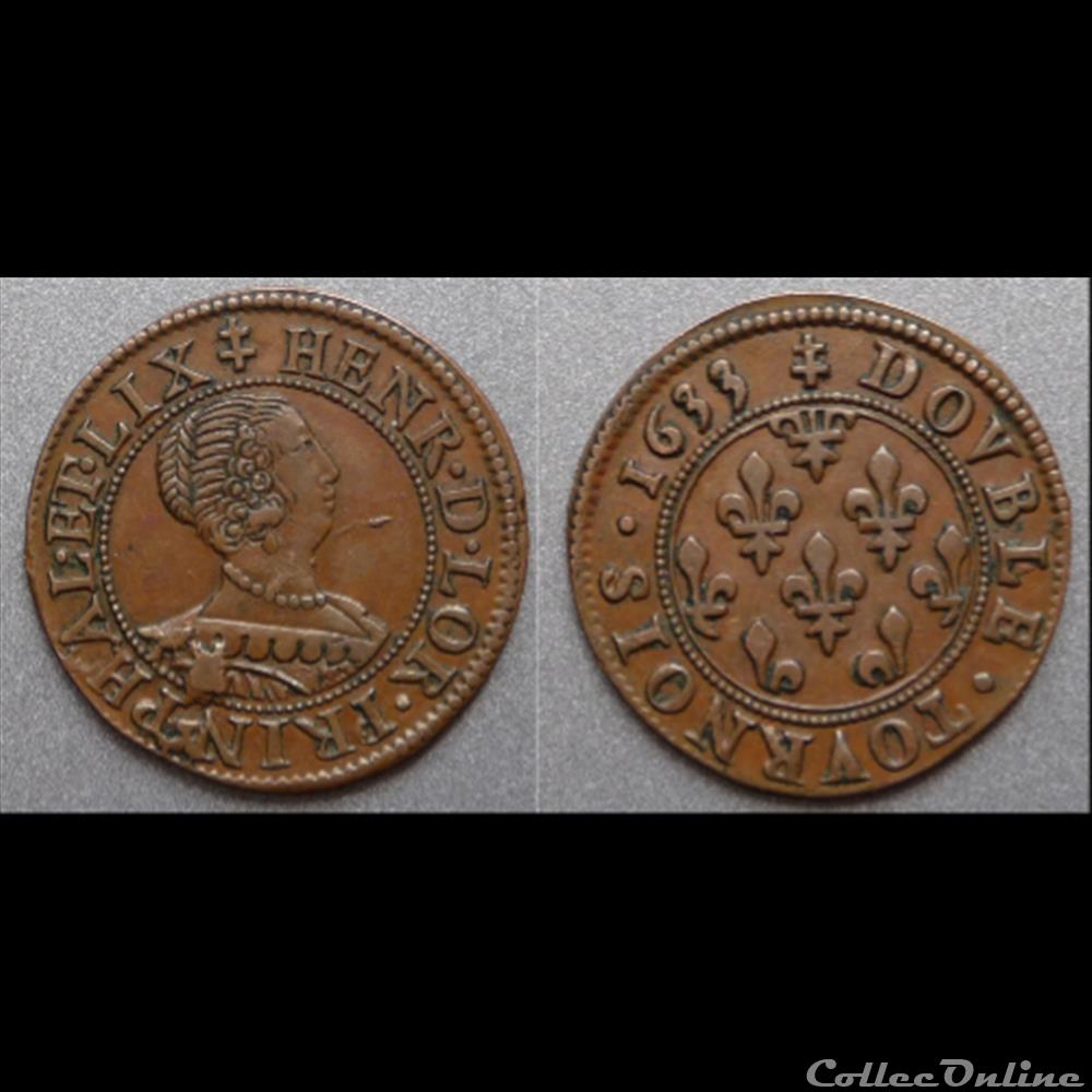 Henriette de Lorraine (1630-1635). Double tournois monnaie france feodale henriette de lorraine 1630 1635 double tournois