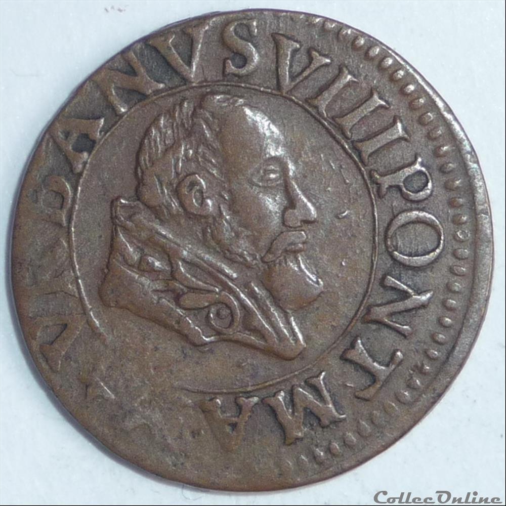 Urbain VIII (1623-1644). Double tournois ou quattrino monnaie france feodale urbain viii 1623 1644 double tournois ou quattrino