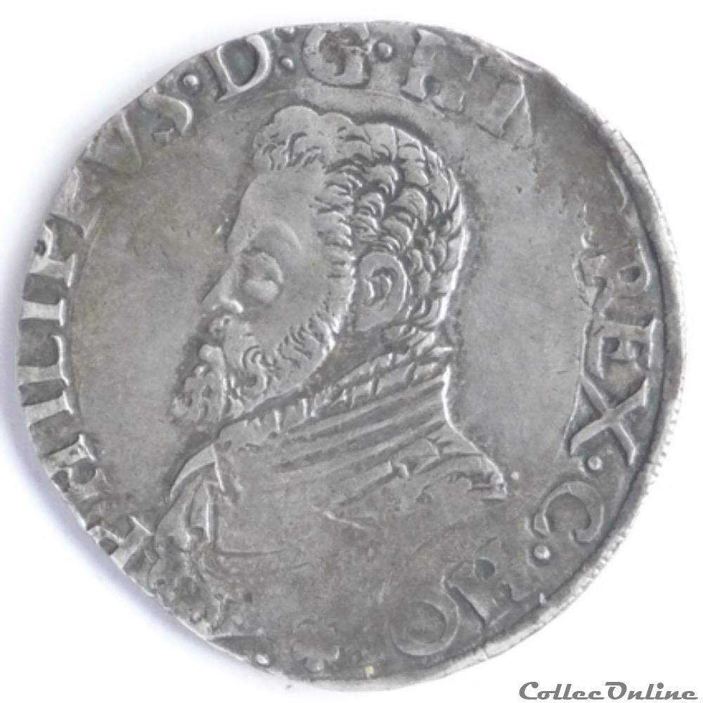 Philippe II d' Espagne (1555-1598) . Cinquième d'écu Philippe monnaie france feodale philippe ii espagne 1555 1598 cinquieme ecu philippe