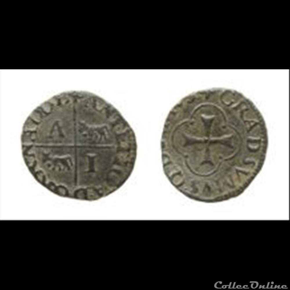 Antoine de Bourbon et Jeanne d'Albret (1555-1562): Liard ou Vaquette monnaie france feodale antoine de bourbon et jeanne albret 1555 1562 liard ou vaquette