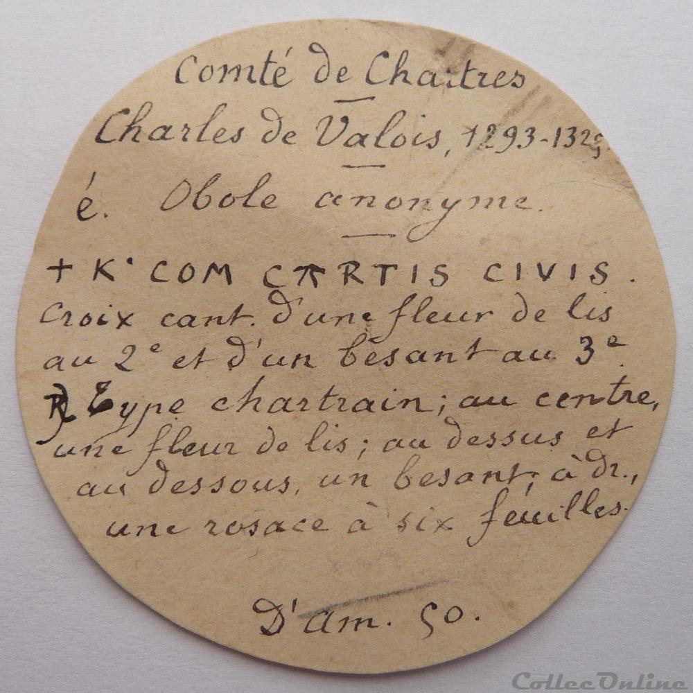 Charles de Valois (1293-1319). Obole 3 monnaie france feodale charles de valois 1293 1319 obole