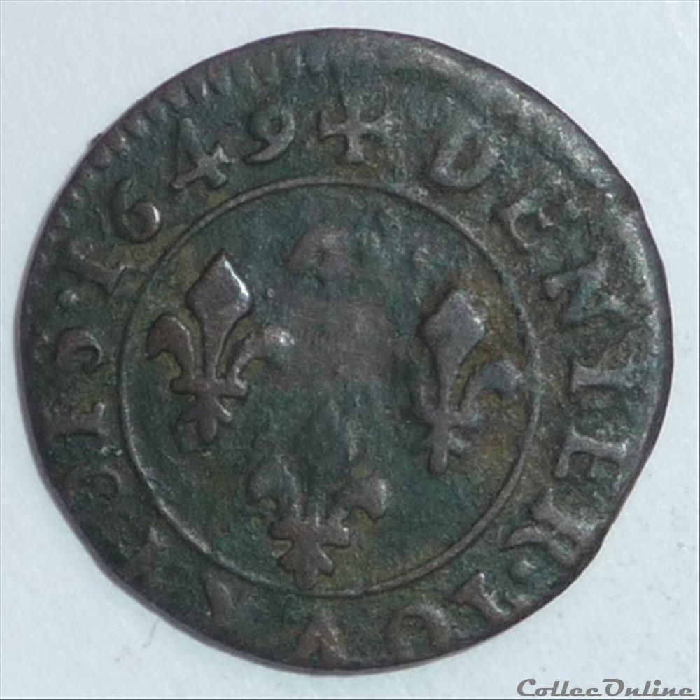 Gaston d'Orléans (1627-1650). Denier tournois monnaie france feodale gaston orleans 1627 1650 denier tournois