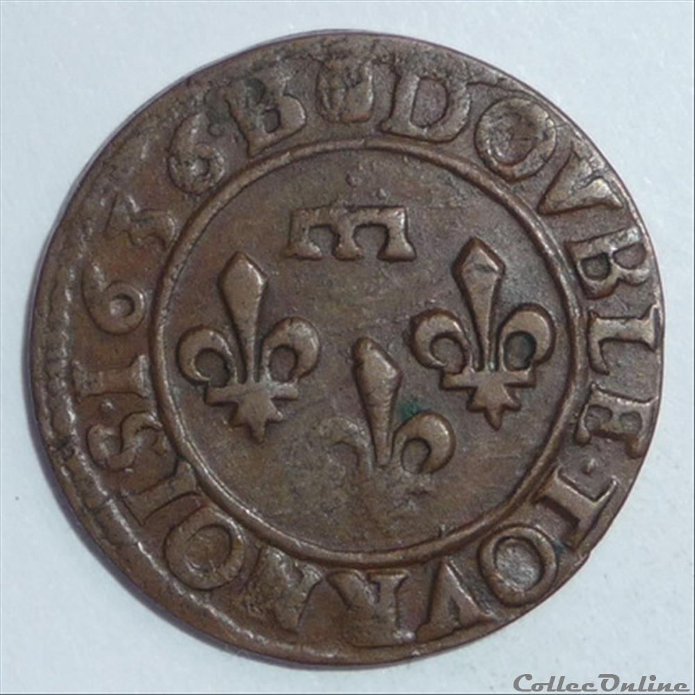 Gaston d'Orléans (1627-1650). Double tournois monnaie france feodale gaston orleans 1627 1650 double tournois
