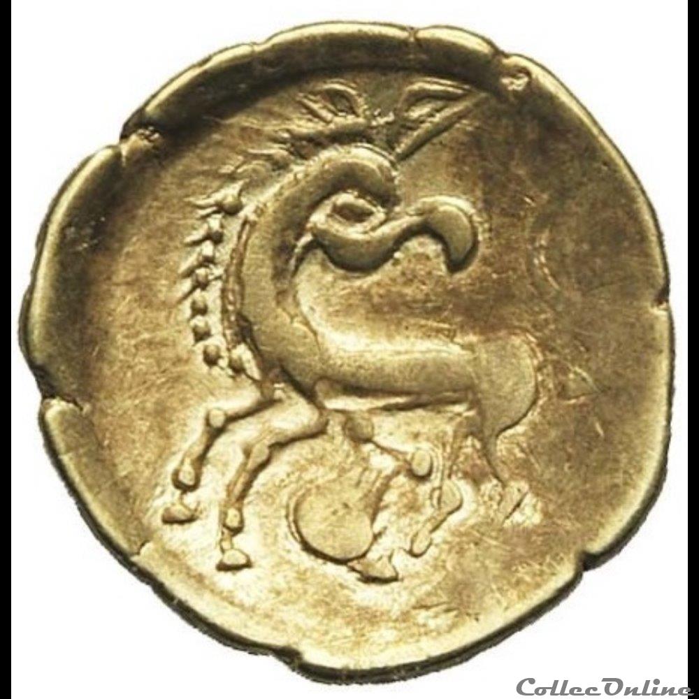 Série 21 DT 143-1/4 de Statère d’or au cheval retourné, série B, à la lyre monnaie antique gauloise serie 21 dt 143 1 4 de statere d or au cheval retourne serie b a la lyre
