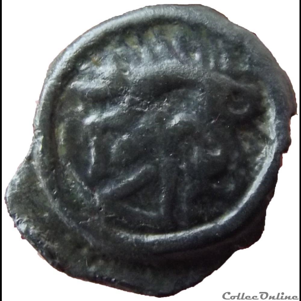Série 968 DT 3262 var Potin OYINDIA ( dégénéré ) à la tête janiforme ou " tête bêche " monnaie antique gauloise serie 968 dt 3262 var potin oyindia degenere a la tete janiforme ou tete beche
