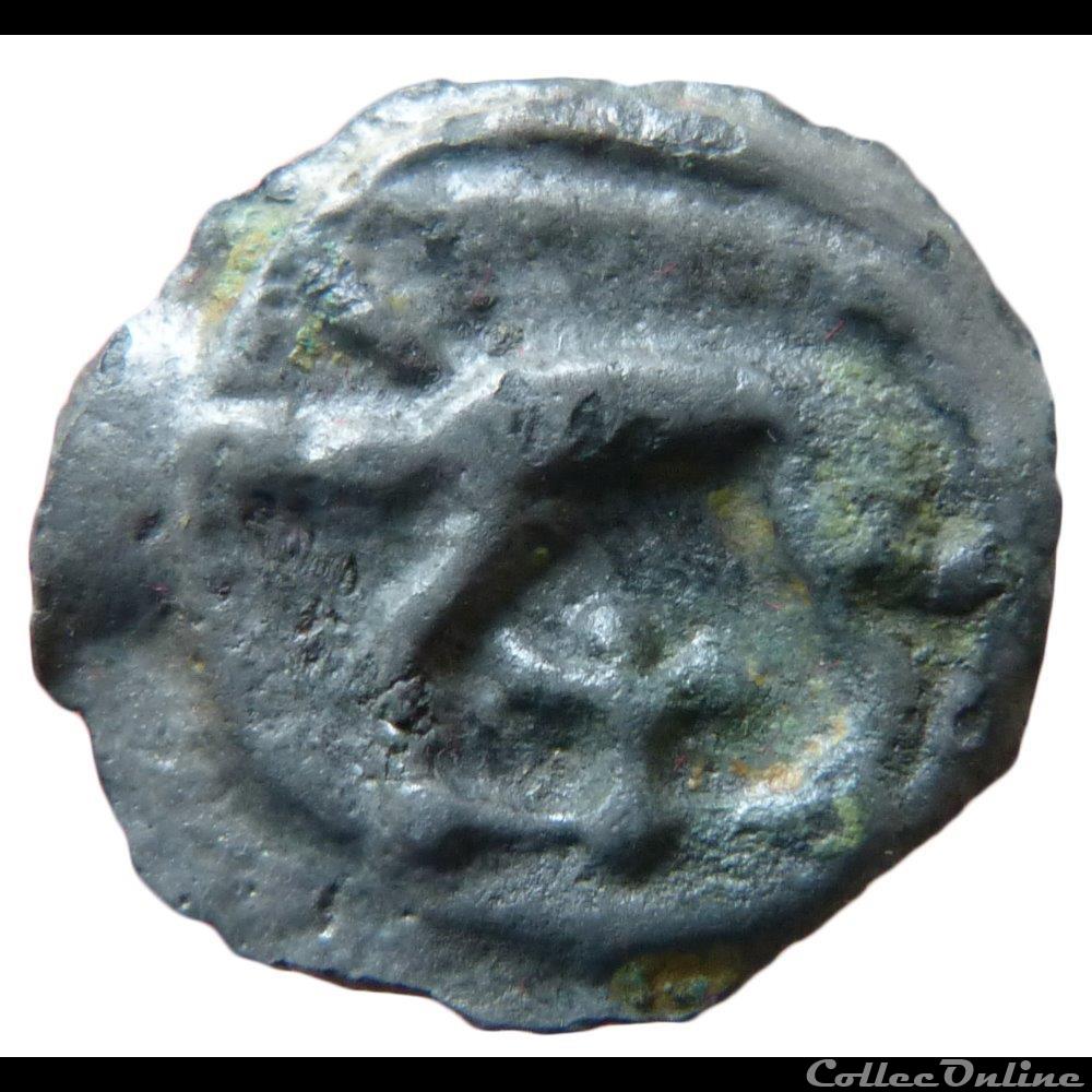 monnaie antique gauloise serie 38 classe ih potin a la tete indien