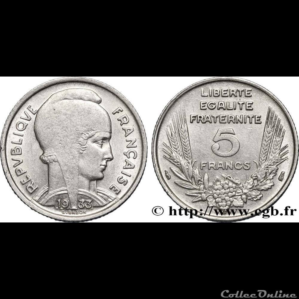 5 francs Bazor 1933 monnaie france moderne 5 francs bazor 1933
