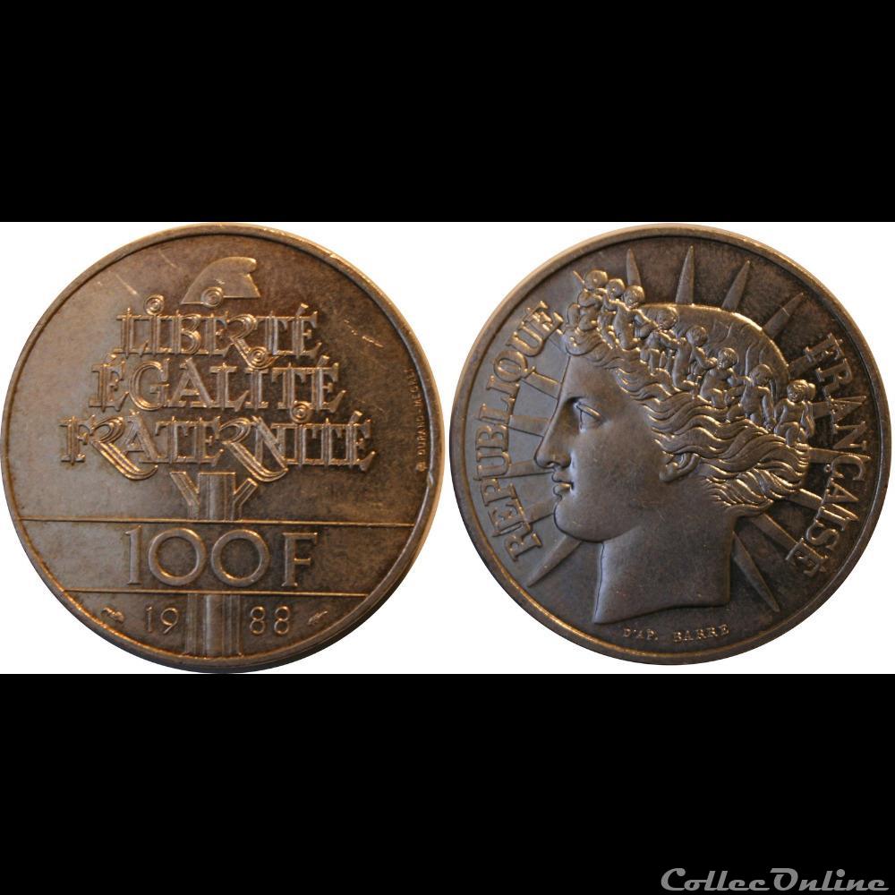 monnaie france moderne 100 francs fraternite 1988