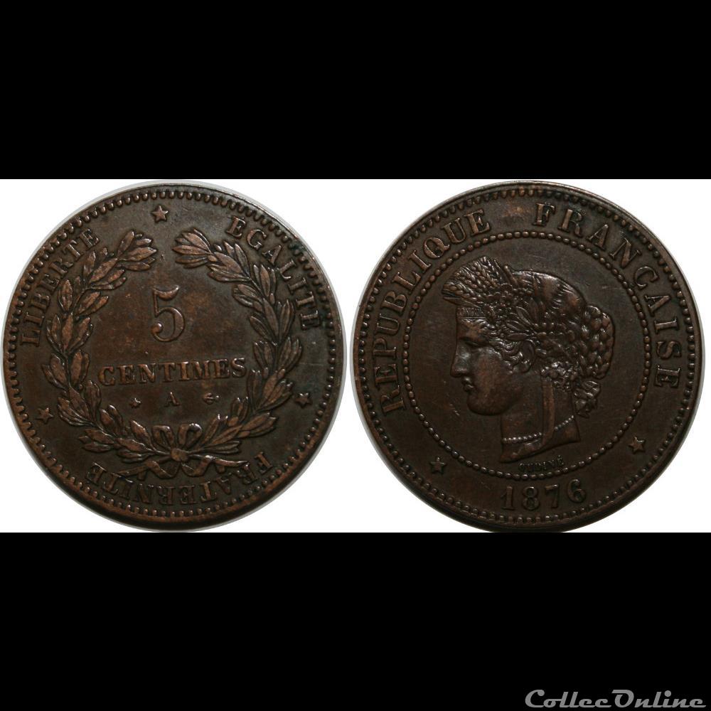5 centimes Cérès 1876 monnaie france moderne 5 centimes ceres 1876