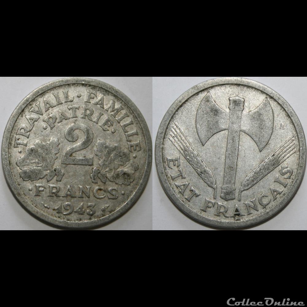 2 francs Francisque 1943 monnaie france moderne 2 francs francisque 1943