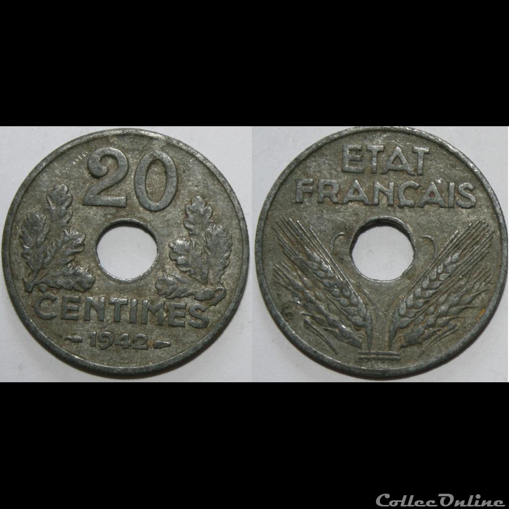 monnaie france moderne 20 centimes etat francais 1942 grand module