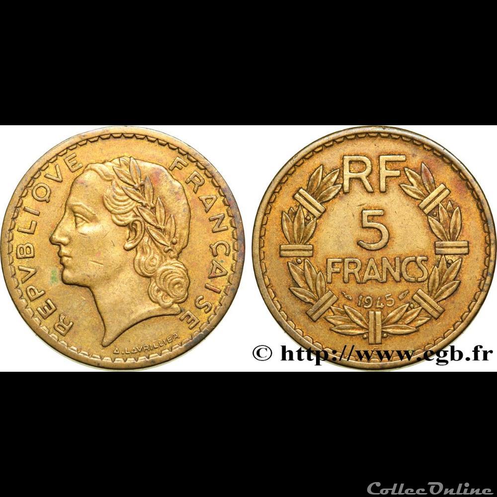 5 francs Lavrillier 1945 monnaie france moderne 5 francs lavrillier 1945
