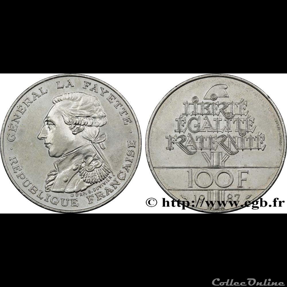 monnaie france moderne 100 francs egalite la fayette 1987
