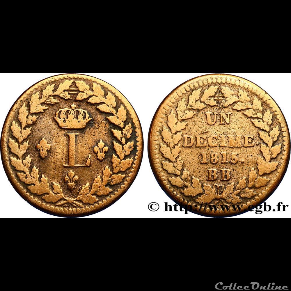 1 décime à l'L courronnée - Louis XVIII 1815 BB monnaie france moderne 1 decime a l courronnee louis xviii 1815 bb