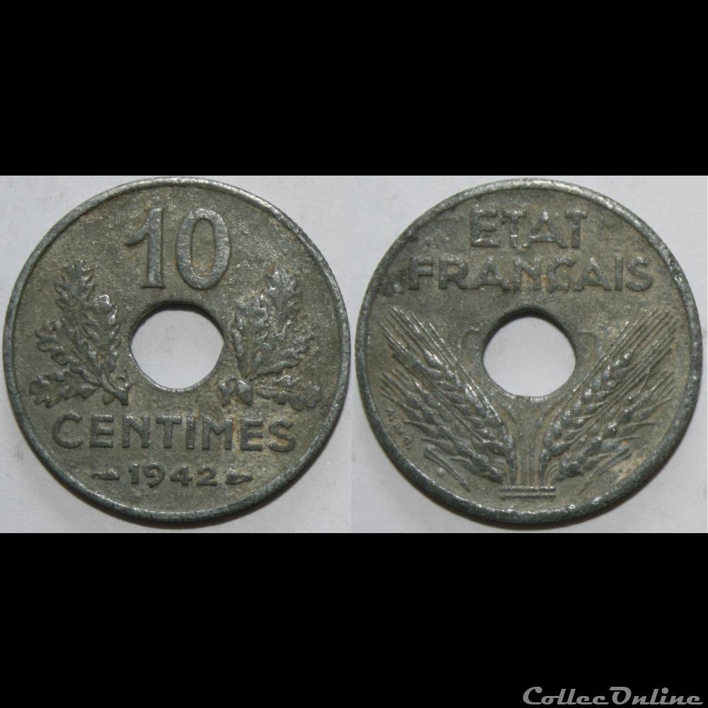 monnaie france moderne 10 centimes etat francais 1942 grand module