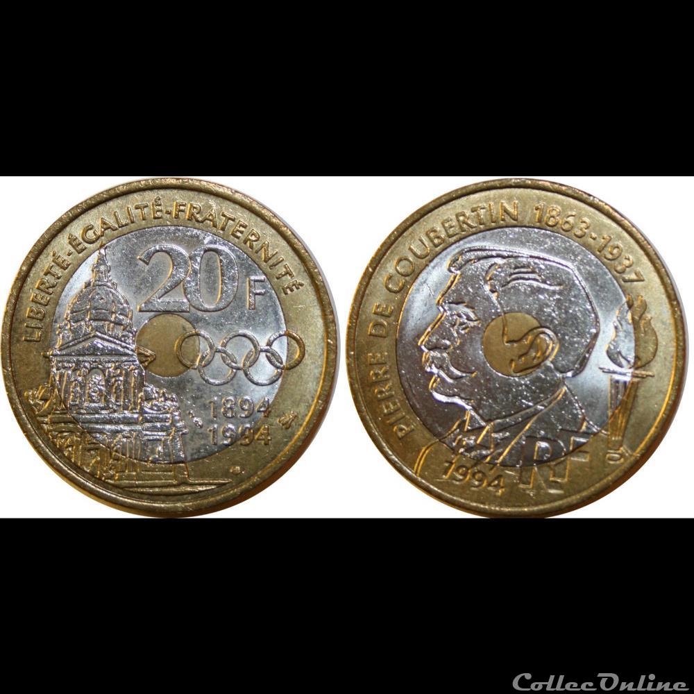 monnaie france moderne 20 francs pierre de coubertin 1994