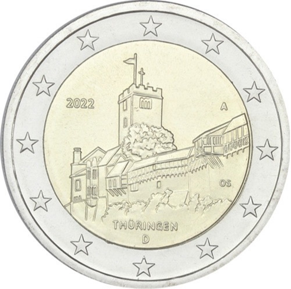 2022 - Thuringe (A) monnaies euros allemagne 2022 thuringe a