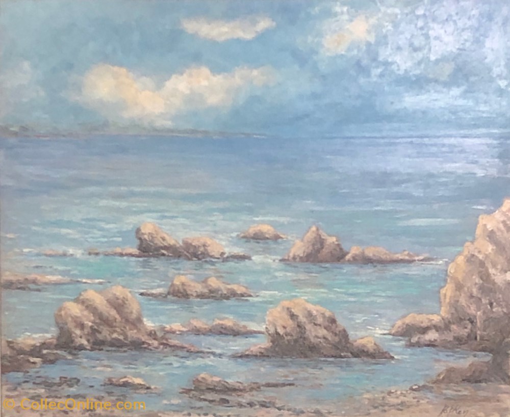 Rivage rocheux / Fin 1970 art antiquites peintures dessins rivage rocheux fin 1970