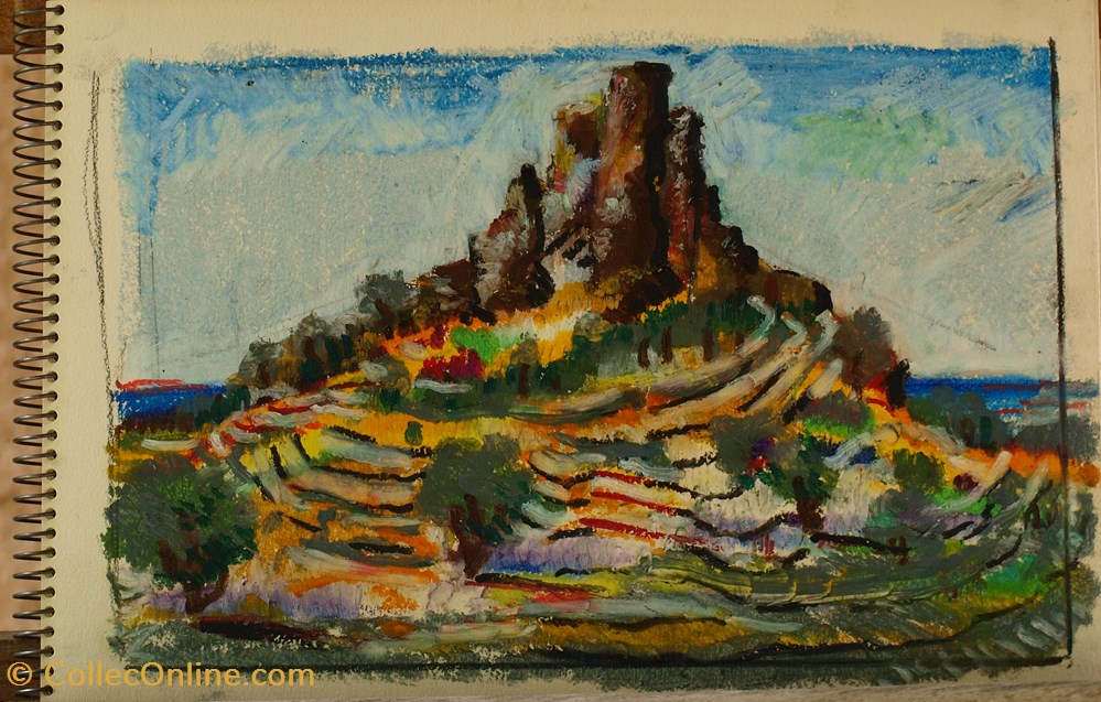 Colline avec ruine art antiquites peintures dessins colline avec ruine