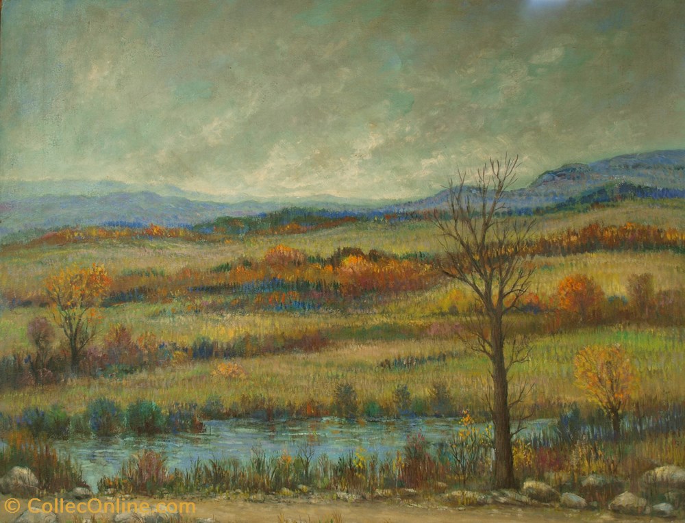 L'étang des collines / années 1980 art antiquites peintures dessins l etang des collines annees 1980