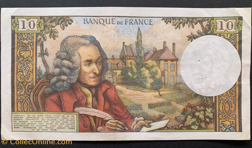 F.62.15 10 Francs Voltaire 1965 D.168 N°44206 billets europe france f 62 15 10 francs voltaire 1965 d 168 n 44206