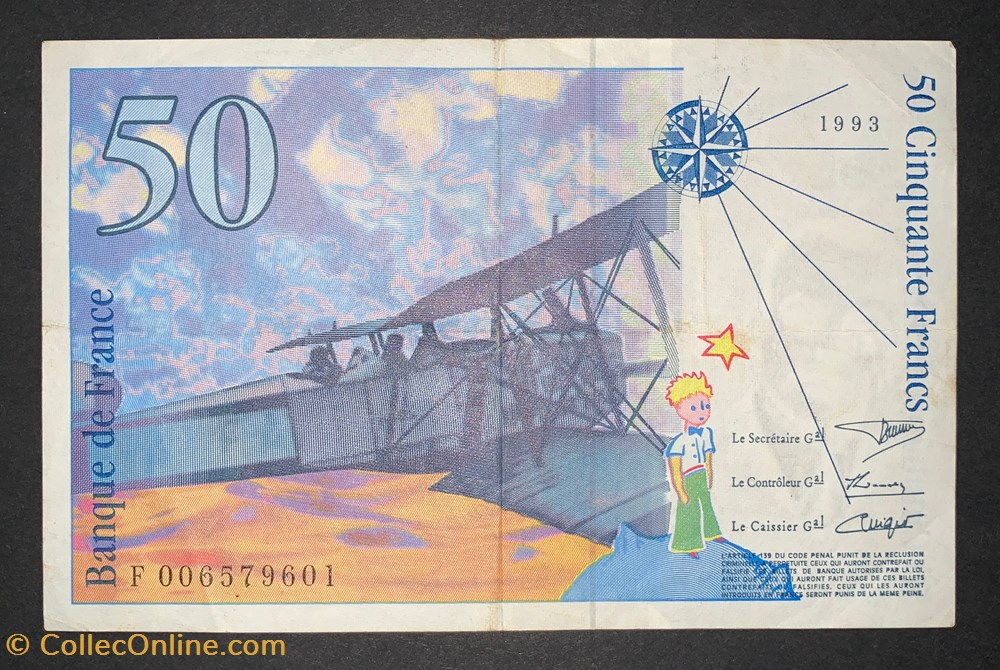 F.72.02 50 Francs Saint-Exupéry 1993 accentué F.006579601 3 billets europe france f 72 02 50 francs saint exupery 1993 accentue f 006579601