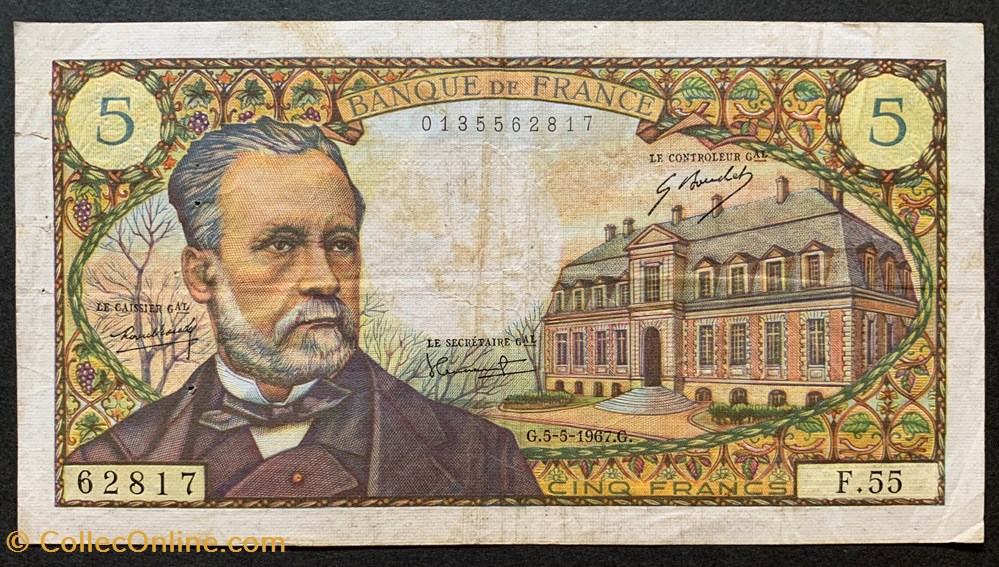 F.61.05 5 Francs Pasteur 1967 F.55 N°62817 billets europe france f 61 05 5 francs pasteur 1967 f 55 n 62817