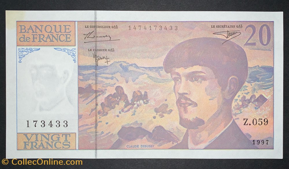 F.66ter.02 20 Francs Debussy 1997 Z.059 N°173433 billets europe france f 66ter 02 20 francs debussy 1997 z 059 n 173433