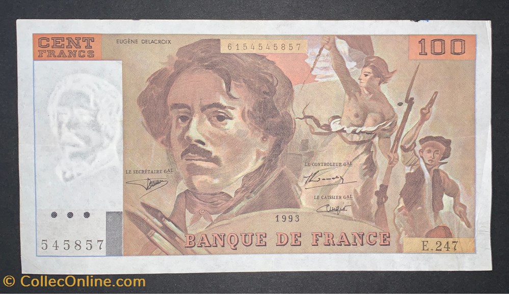 F.69bis.08 100 Francs Delacroix 1993 E.247 N°545857 billets europe france f 69bis 08 100 francs delacroix 1993 e 247 n 545857